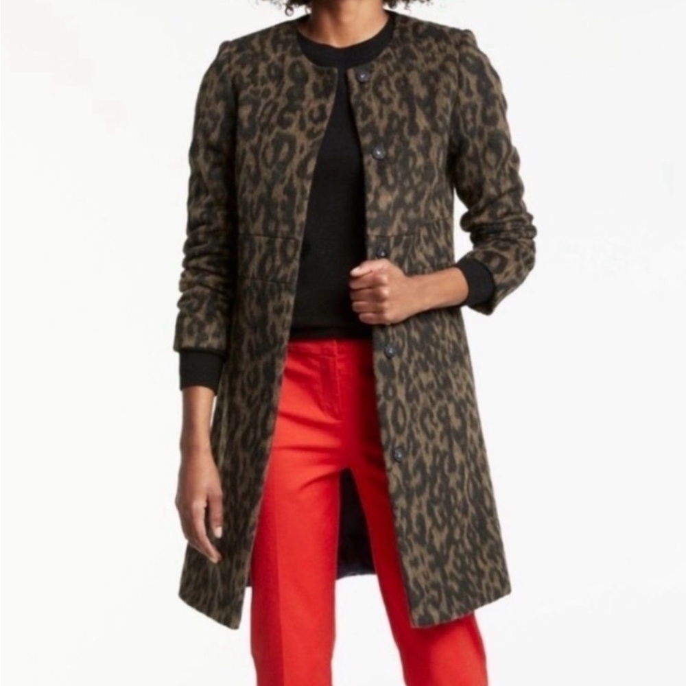 Boden Imelda Leopard Print Wool Coat Size 8 Petite NWOT